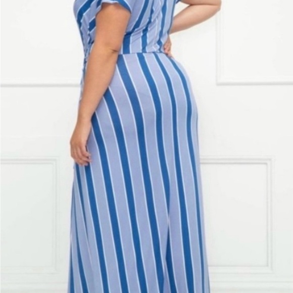 Eloquii Blue Faux Wrap Tie Front Maxi Dress - Picture 4 of 15